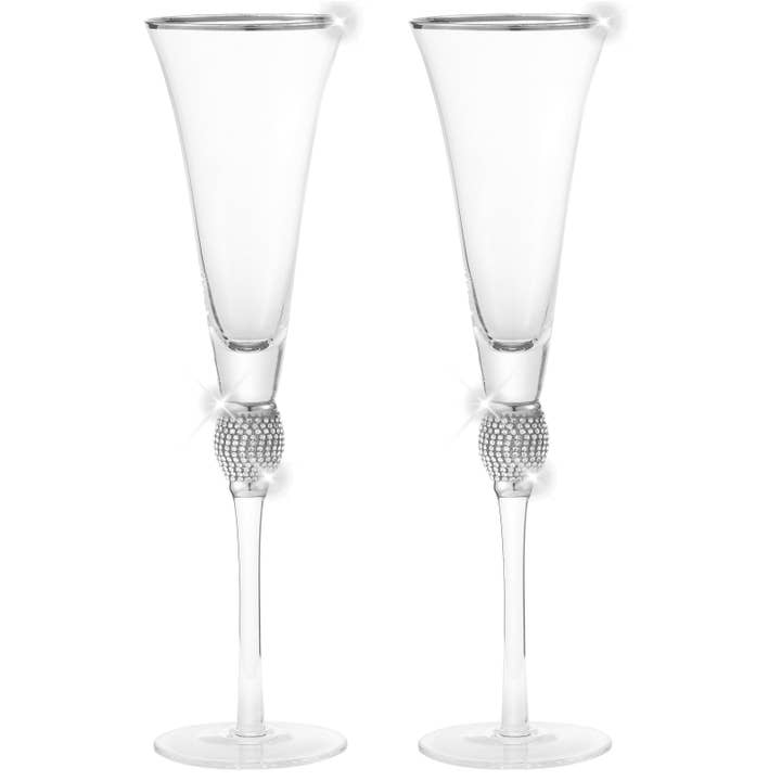 Ensemble de 2 trompettes à champagne en cristal Berkware avec bord argenté pour la vente par Cheer Collection