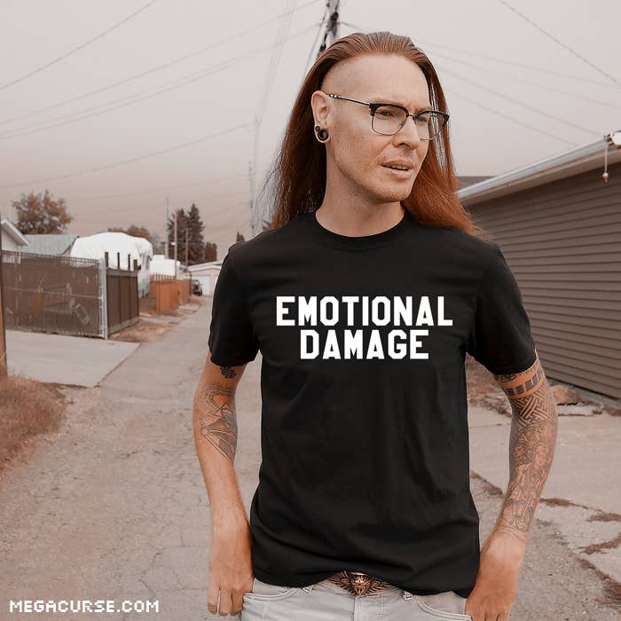 White Artwork on Black Shirt Emotional  Damage for wholesale on Faire1