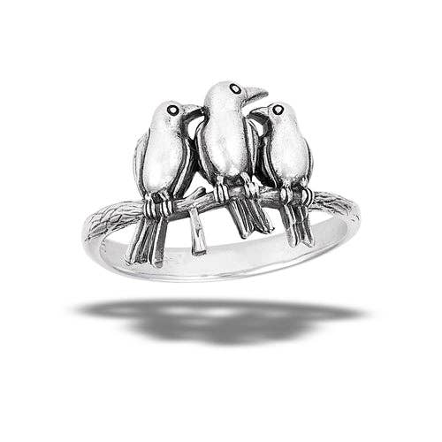 Silver Insanity - Wholesale Cocktail/Statement Ring - Three Blackbirds Sitting On Branch Sterling Silver Ring0