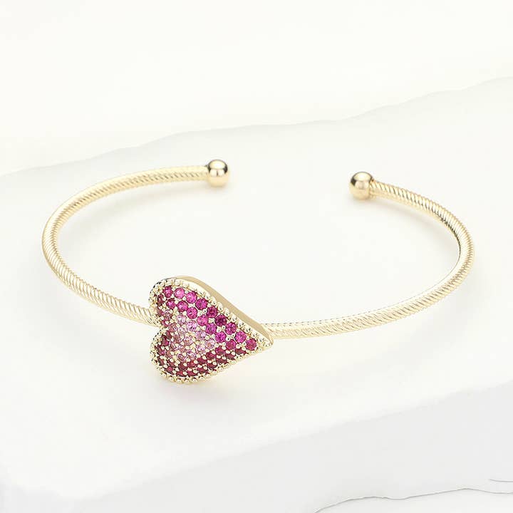 CZ Stone Paved Heart Pointed Cuff Bracelet for wholesale by Sensibling Corp.