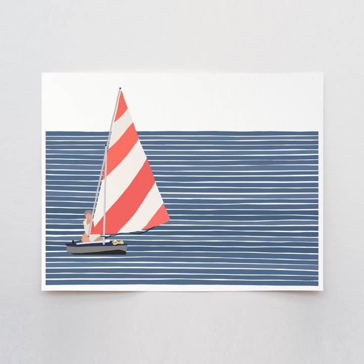 Sunfish Sailboat Art Print. Signed. Unframed. 230729 for wholesale by Jorey Hurley