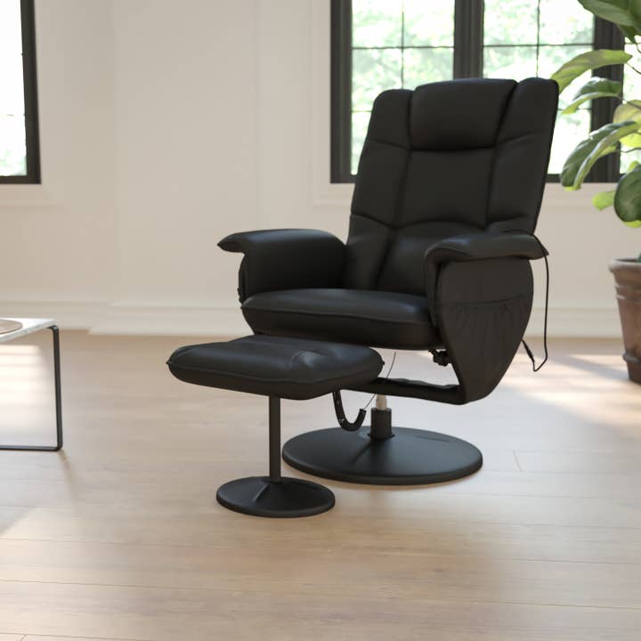 Flash Furniture - Wholesale Chair - Black LeatherSoft Massaging Recliner with Ottoman1