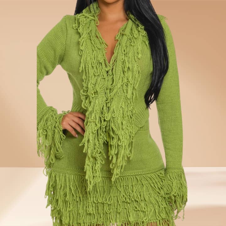 Celystrends - Wholesale Top & Skirt Set - Women's - Fringe Skirt Set Sweater Knit 25