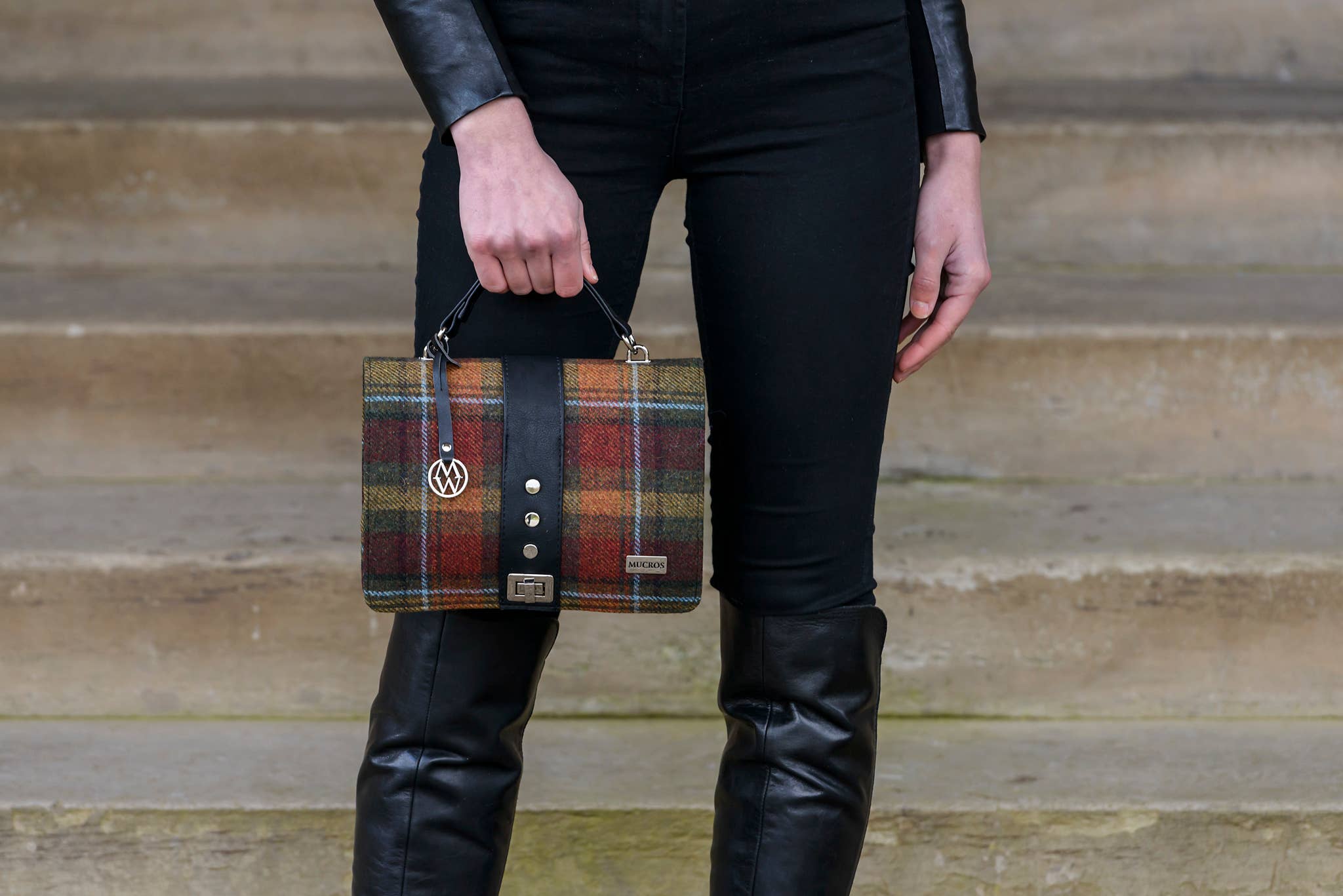 Mucros Weavers - Wholesale Tote Bag - Women's - Fiona 321 Women's 100% Wool & PU Leather Tote Bag