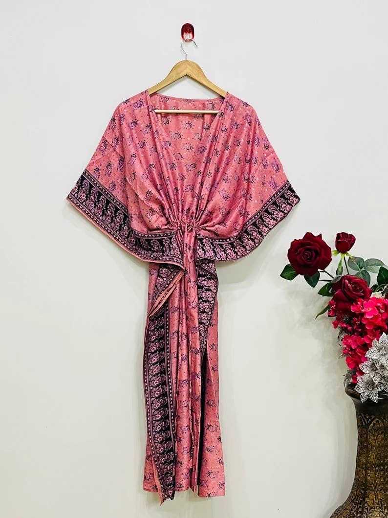 Bhawana Handicrafts - Wholesale Kaftan - Women's - 5 Pcs Lot Women Long Silk kaftan Beach wear Dress 1