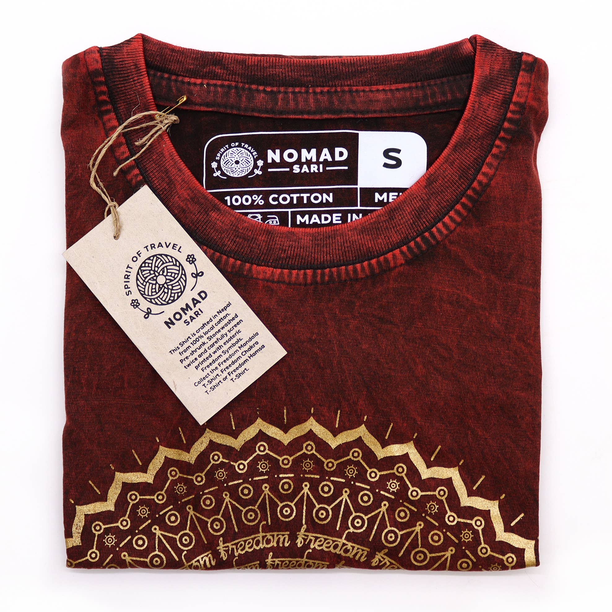 AW Artisan - Wholesale Screen Printed T-Shirt - Women's - Nomad Sari Mandala T-shirt - Garnet0