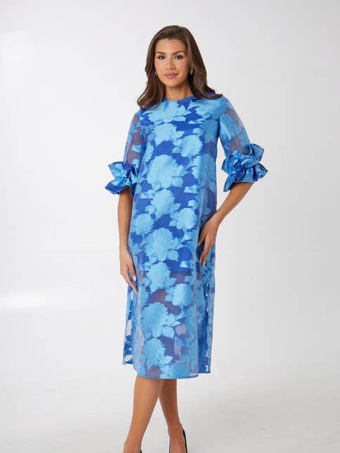 Bronwyn Dress Blue Tea Rose Organza for wholesale by Abbey Glass