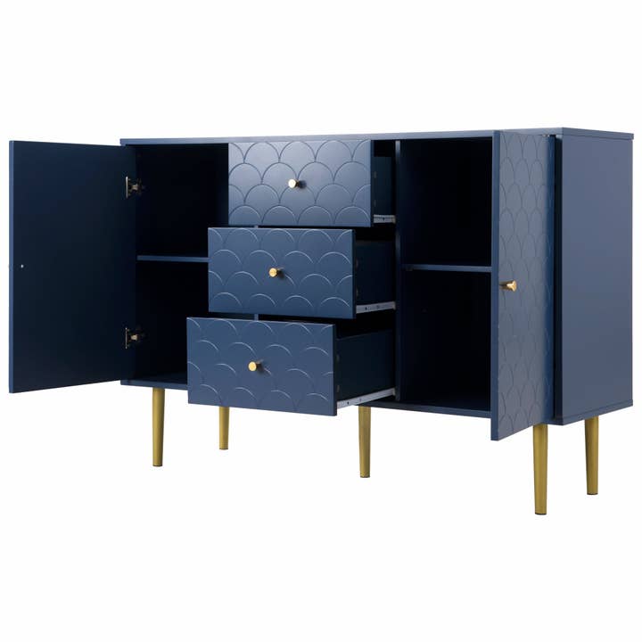 Urban Meuble - Wholesale Cabinet - High sideboard with 2 doors and 3 navy blue drawers with scale pattern H82/B120/T40 AIKETS17