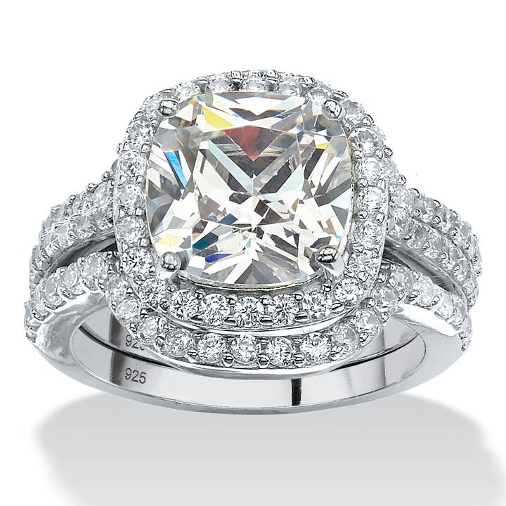4.27 TCW Cushion Cubic Zirconia Halo Bridal Ring Set for wholesale by PalmBeach Jewelry
