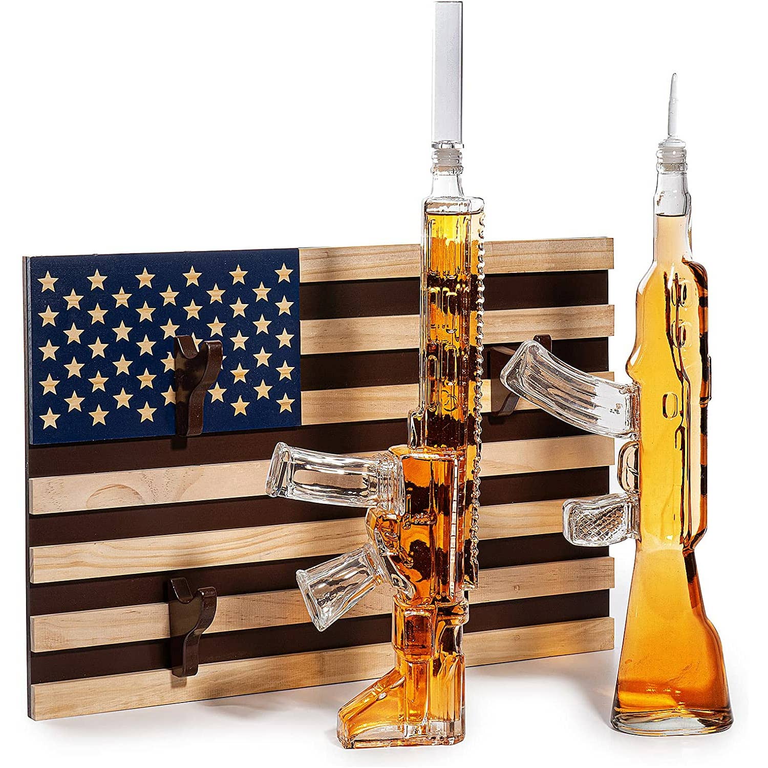 The Wine Savant /  Khen Glassware - Wholesale Decanter - 2 Gun Whiskey Decanters Set AR15 and AK47 Gun Decanter4