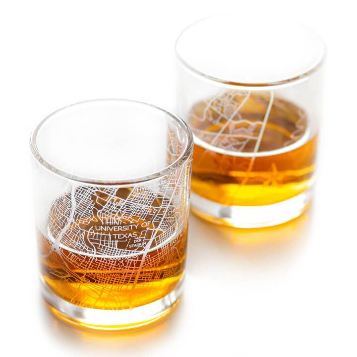 Austin Whiskey Map Glass (Set of 2) for wholesale by RES|SCU