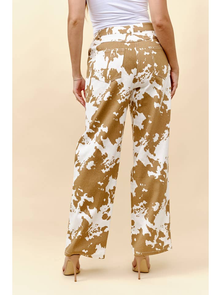 Light Beige Cow print denim straight leg jeans for wholesale on Faire1