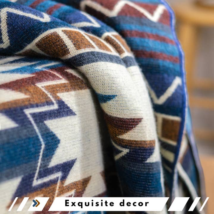 LATITUDE ZERO GOODS - Wholesale Throw Blanket - Cedar - Blue Native Blanket 2