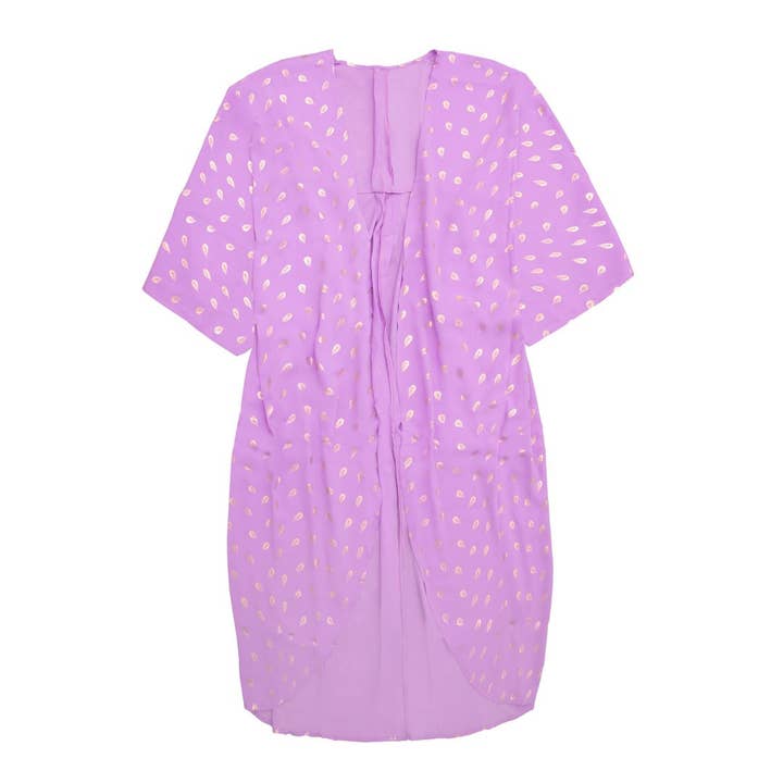 #Breeze - Kimono violet avec imprimé plume en or - Taille unique pour la vente par Dropps By Szhirley