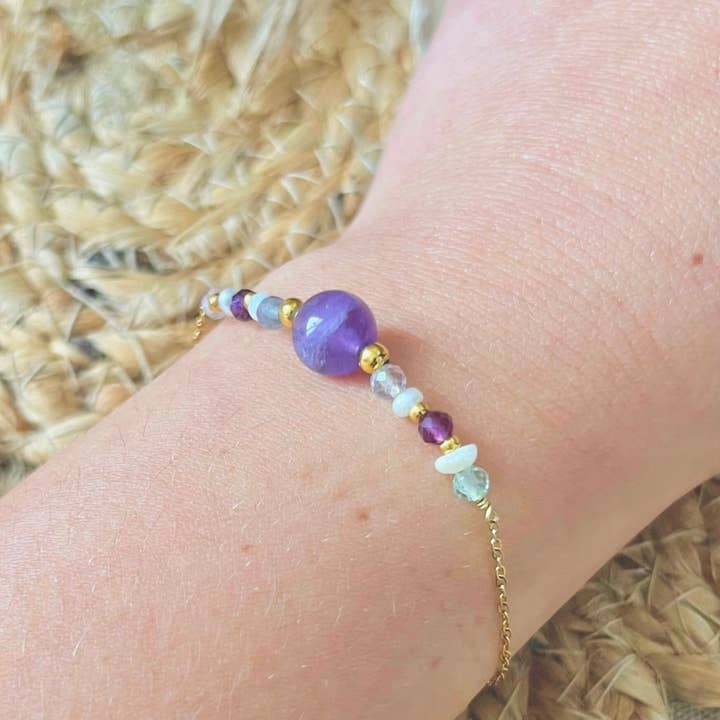 Pulsera de moda piedra natural Amatista - Acero inoxidable para venta al por mayor de Minéralissime