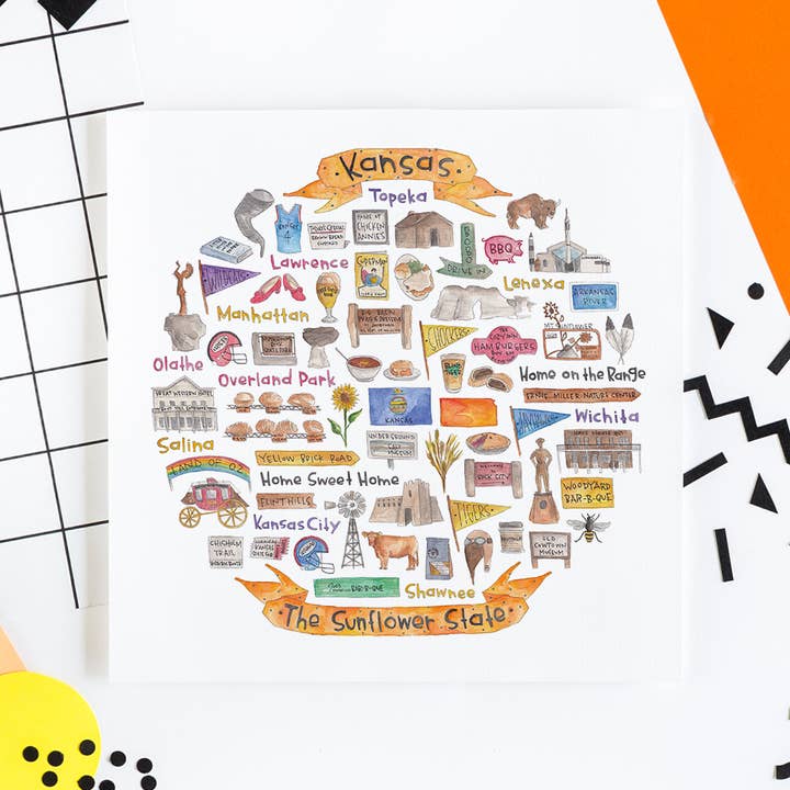 Kansas Icon Watercolor Print for wholesale by Green Blanky Studio