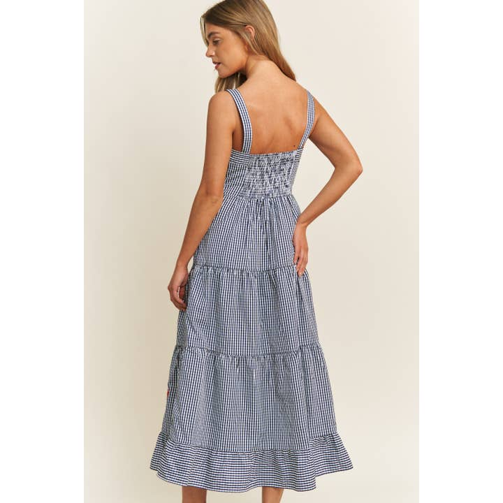 Bleu Multi ROBE MIDI À VOLANTS EN GINGHAM AVEC BRODERIE DE JOLI HOMARD en vente sur Faire5