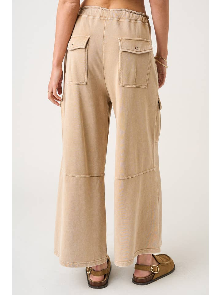 mittoshop - Wholesale Pants - Women's - WASHED FRENCH TERRY CARGO ELASTIC WAIST WIDE LEG PANTS13