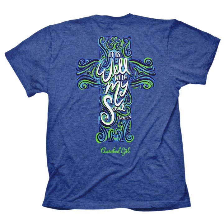 Royal Heather Cherished Girl Womens T-Shirt It Is Well Cross for wholesale on Faire
