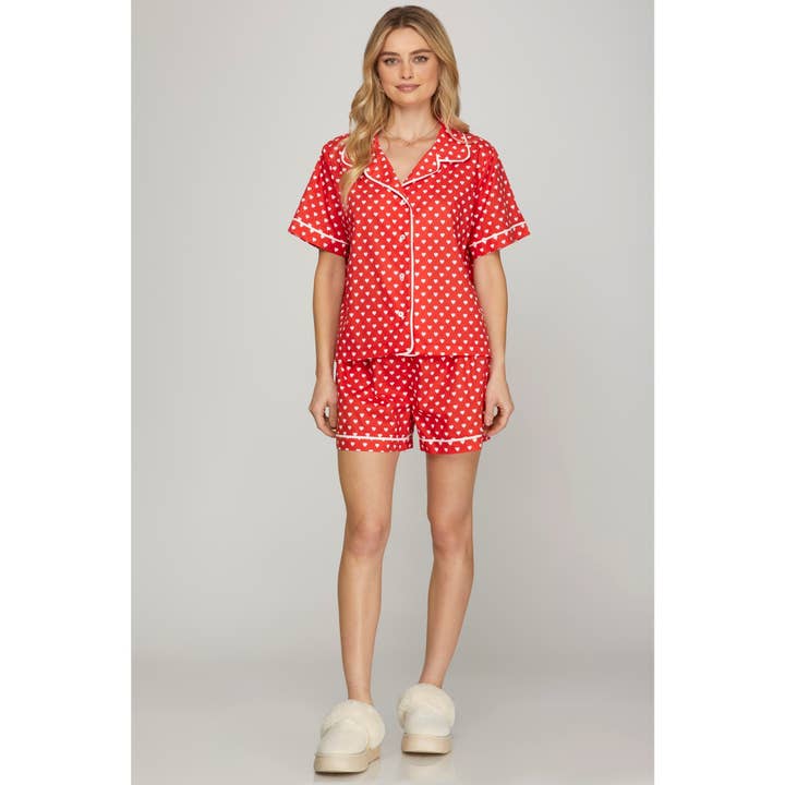 STYLE USA - Wholesale Tunic - Women's - HEART PRINT WOVEN PAJAMA SET
