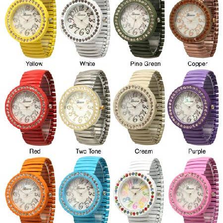Time World USA - Wholesale Wrist Watch - Women's - 6 Geneva Stretch Band Watches