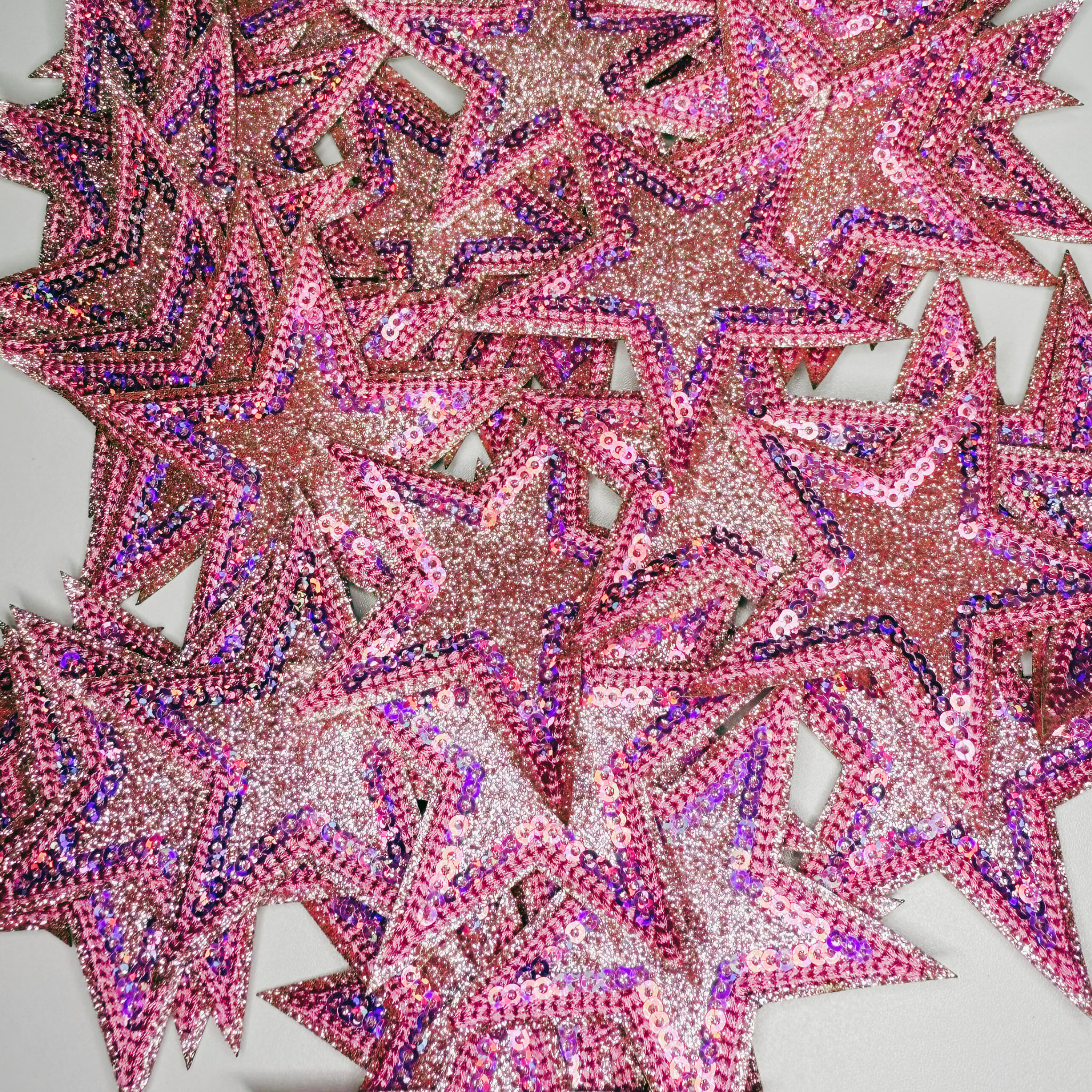 TEELUX - Wholesale Patch - 3" Pink Sequin & Glitter STAR - Glitter Embroidered Hat Patch1