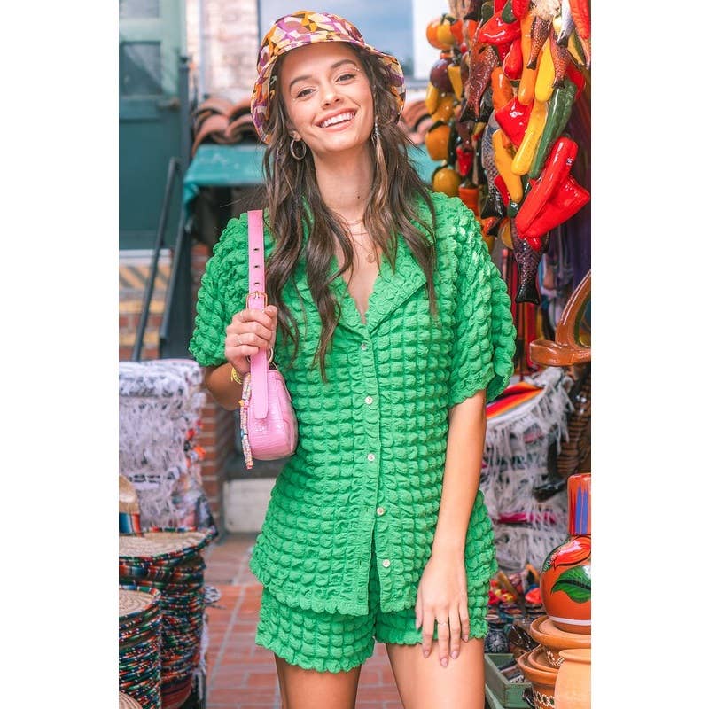 IVE - Vente Ensemble haut et short (PAS d'intérieur) - Femme - Ensemble chemisier à manches courtes bouffantes et mini-short6