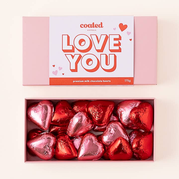 LOVE YOU Gift Box with Milk Chocolate Hearts for wholesale by Coated Australia