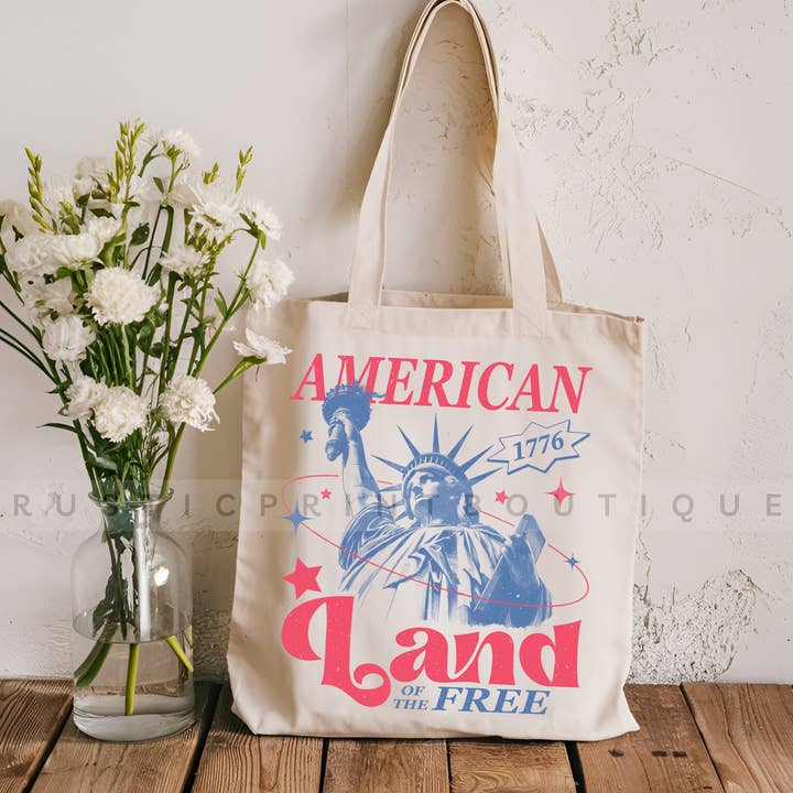 4th of July Tote Bag Summer Beach Bag Cotton Vintage Tote for wholesale by RusticPrintStudio