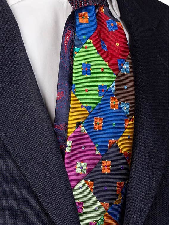 Gravata Mosaico Patchwork de Seda Multicolor PM352 por atacado de Graffeo Cravatte