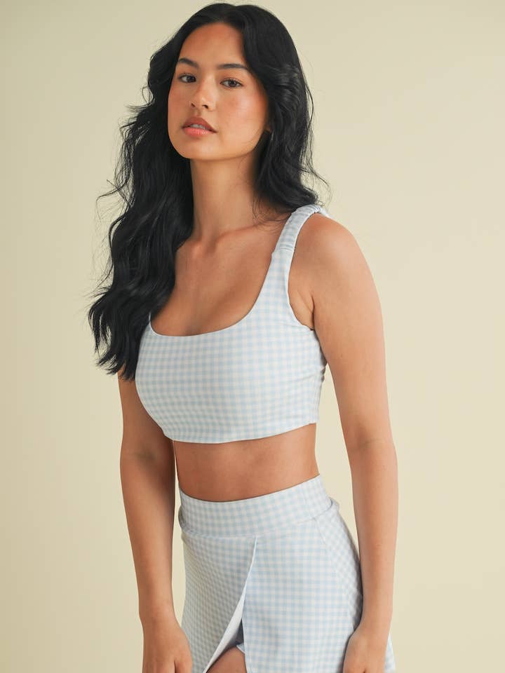 KIMBERLY C - Wholesale Sports Bra - Women's - Gingham Print Ruched Bra Top