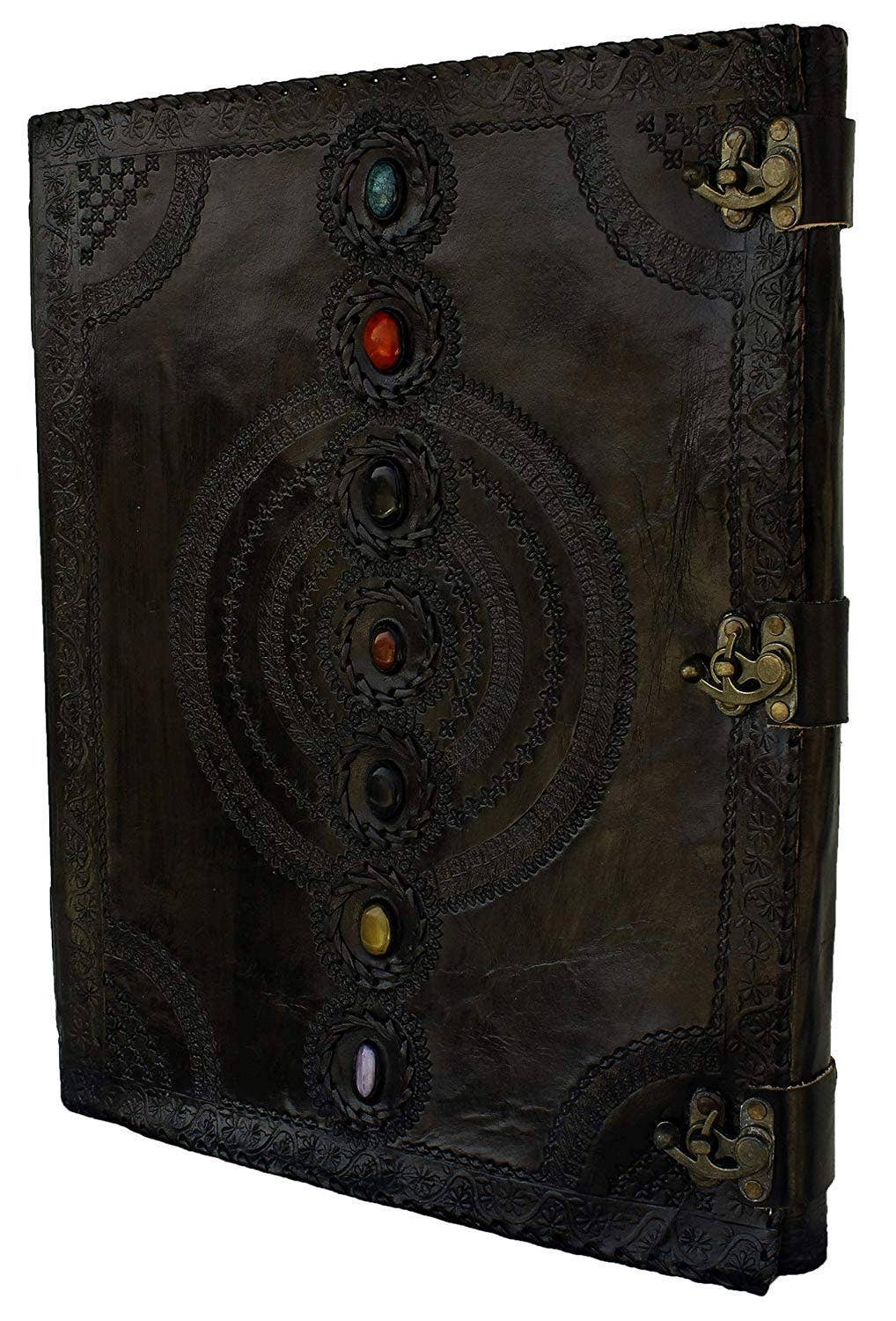 Tuzech Leather - Wholesale Journal/Diary - Tuzech Seven Chakra Medieval Stone Embossed Handmade Jumbo Leather Journal Book of Shadows Notebook Office Hocus Pocus Diary College Poetry Sketch With Leather Bound3