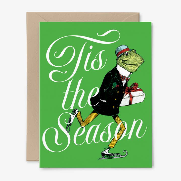Tis the Season | Christmas Card | Vintage Art | Frog for wholesale by Hemlock House Studio