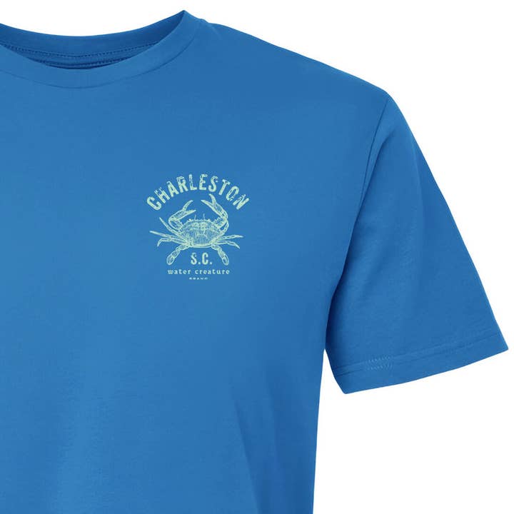 Charleston Apparel - Wholesale Screen Printed T-Shirt - Unisex - Customizable Blue Crab Etching - our original artist drawing