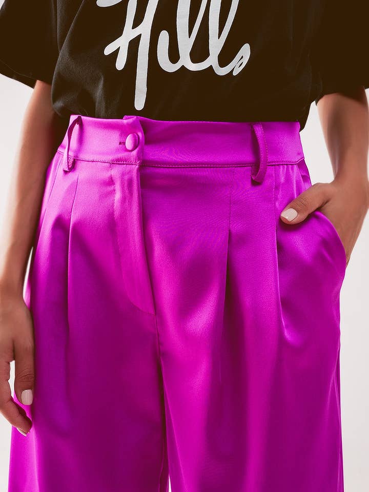 Palazzo pleated pants in fuchsia for wholesale on Faire