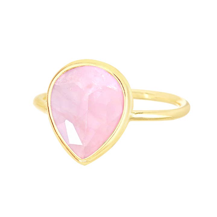 Zoey Simmons - Wholesale Single Stone/Solitaire Ring - Rose Quartz Teardrop Ring - GF