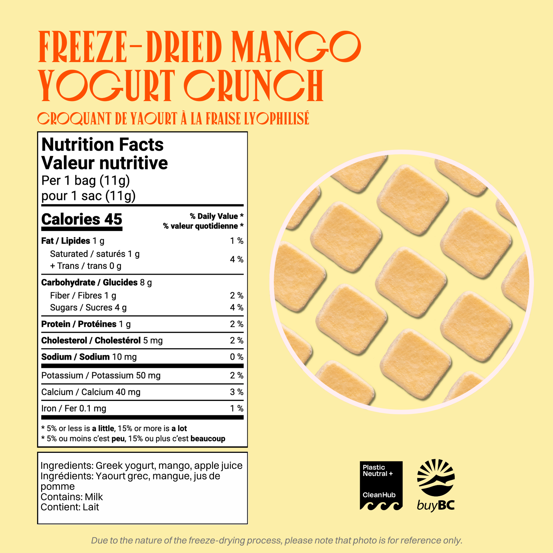 OHME! Foods - Wholesale Dried/Dehydrated Fruit - Freeze-Dried Mango Yogurt Crunch (Snack Size)1