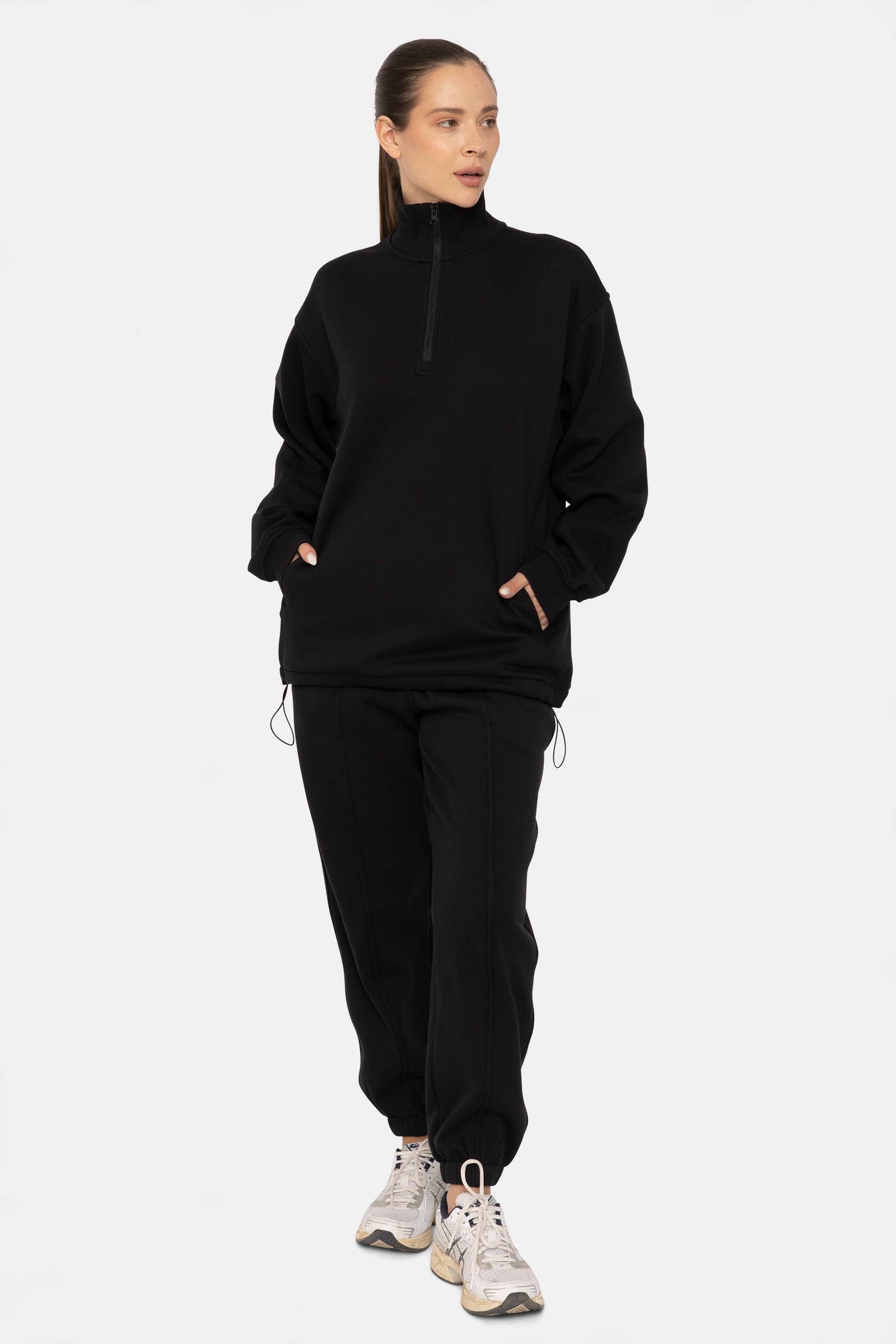 Mono B - Wholesale Sweatshirt - Women's - Half-Zip Drawstring Women's Sweatshirt Pullover19