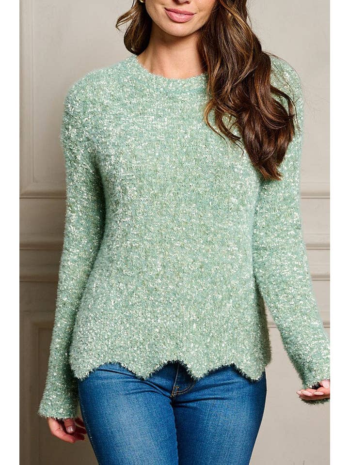 ROUSSEAU - Wholesale Knit Sweater - Women's - LONG SLEEVE FUZZY PULLOVER SWEATER