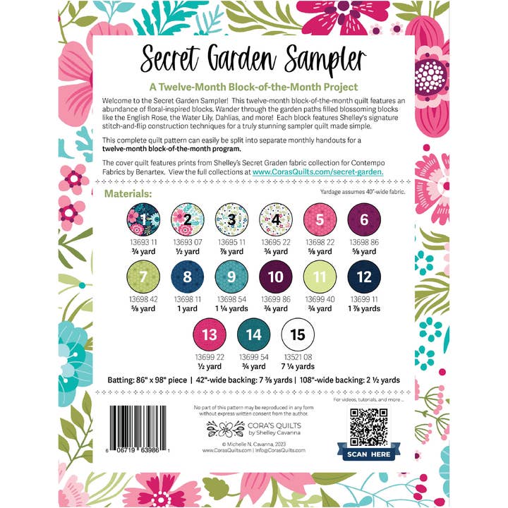 Cora's Quilts - Wholesale Craft Sewing Kit - Secret Garden Block-of-the-month Quilt Pattern, CQ23011