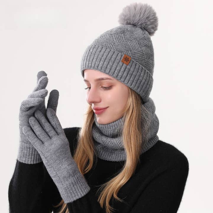 Funkyrel® Atzbranding Limited - Wholesale Winter accessory set – women's - Haila - Women's Winter Knit Beanie Scarf Gloves Set1