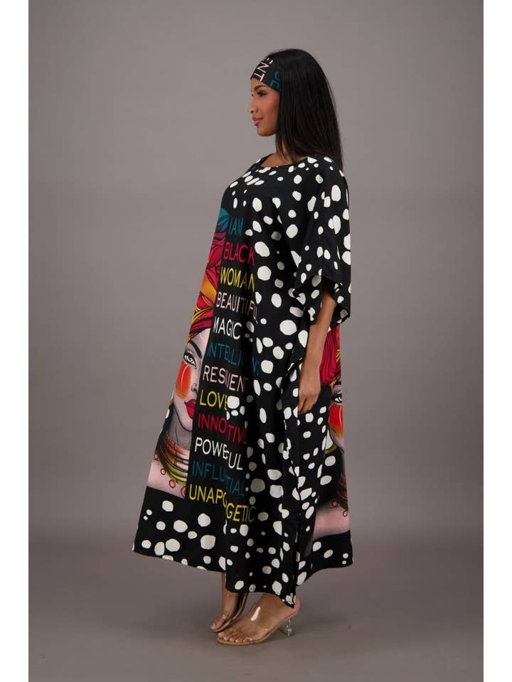 Colore singolo Caftano con stampa Empowerment a pois KAF-42204 in vendita all'ingrosso su Faire1