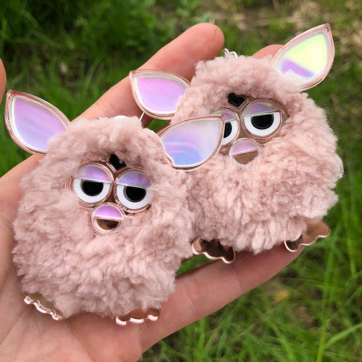 I'm Your Present - Wholesale Dangle earrings - Rose Pink Furry Furby Earrings, Laser Cut Acrylic, Plastic Jewelry1