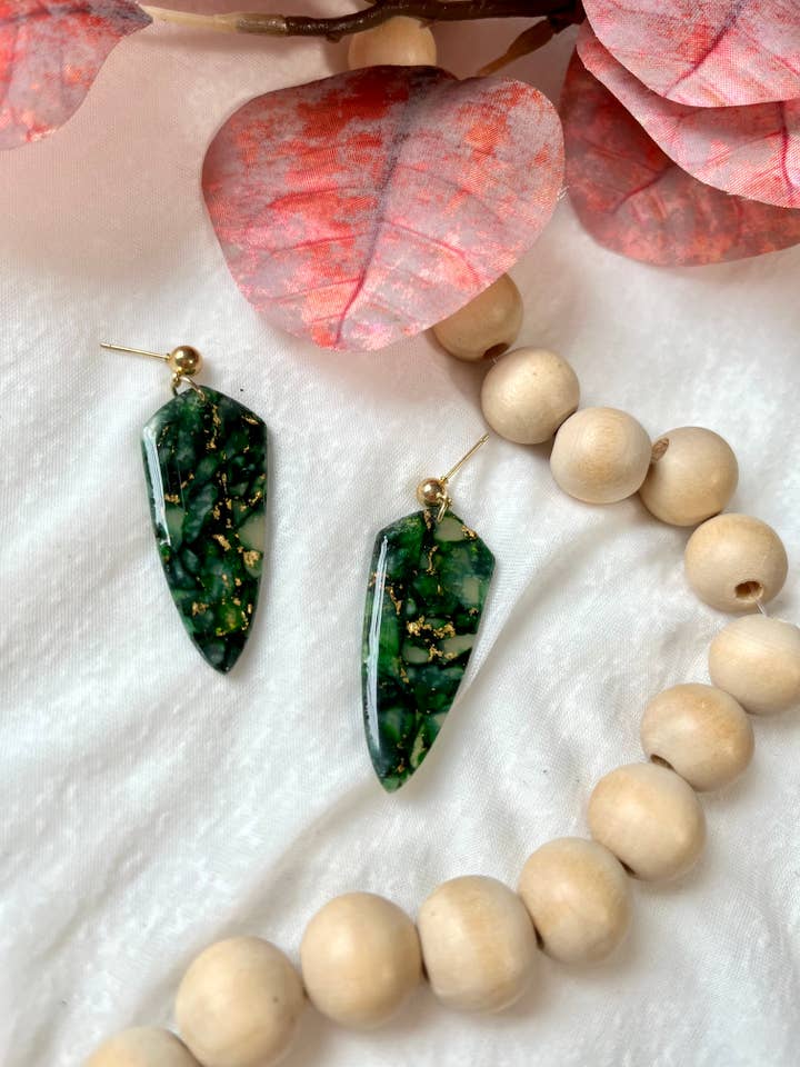 Emerald Green Crystal Polymer Clay Earrings for wholesale by Clay + Clover Earring Co.