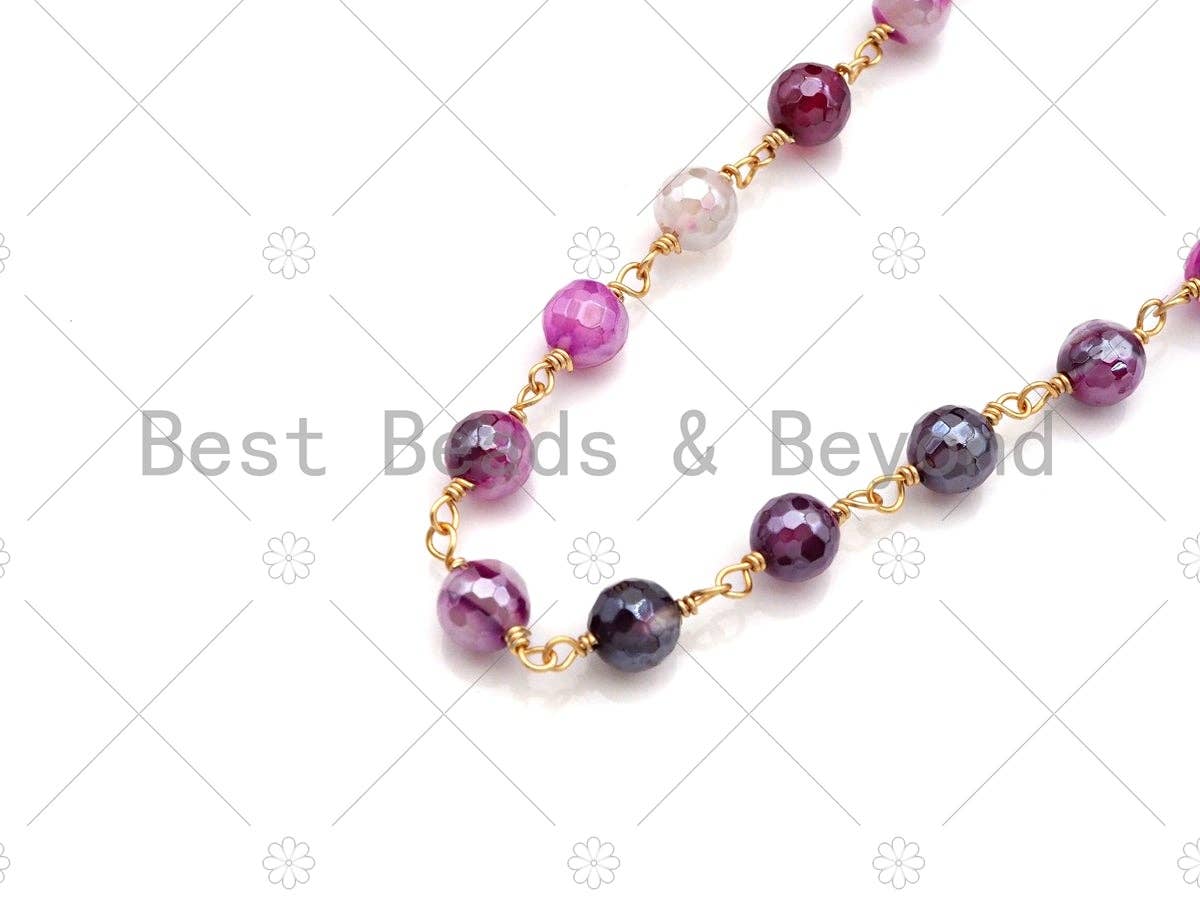 BestBeads&Beyond - Wholesale Beaded/Pearl Necklace - ESTY EXCLUSIVE!!! Mystic Pink/Brown Agate Rosary Chain, 6mm Beaded Chain, Wire Wrapped Gold Chain,Sku#V791