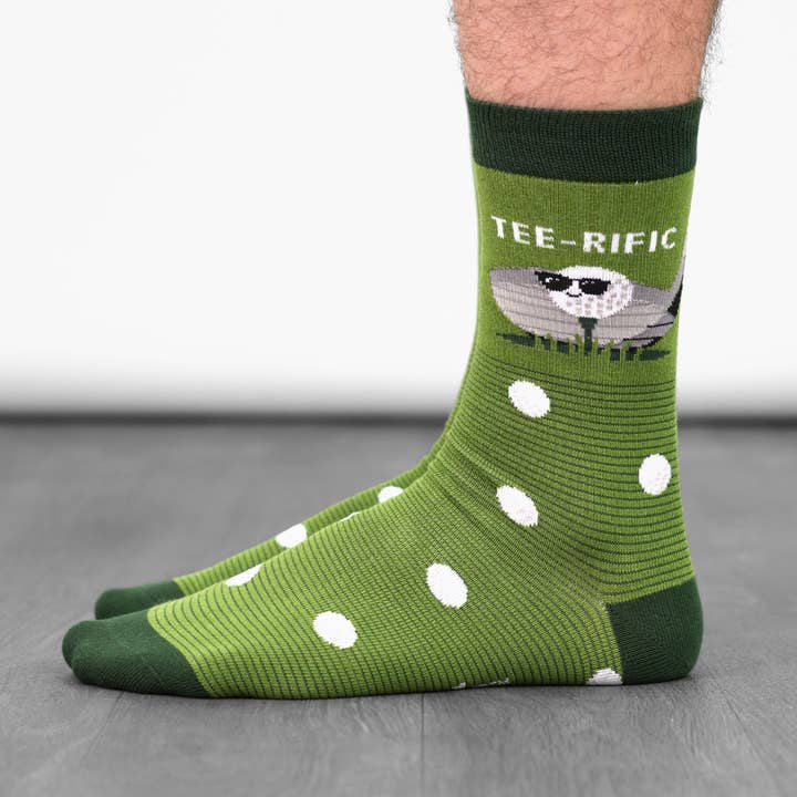 Men's Combed Cotton Crew Socks- Green, Teerific Golf for wholesale by Sock Talk