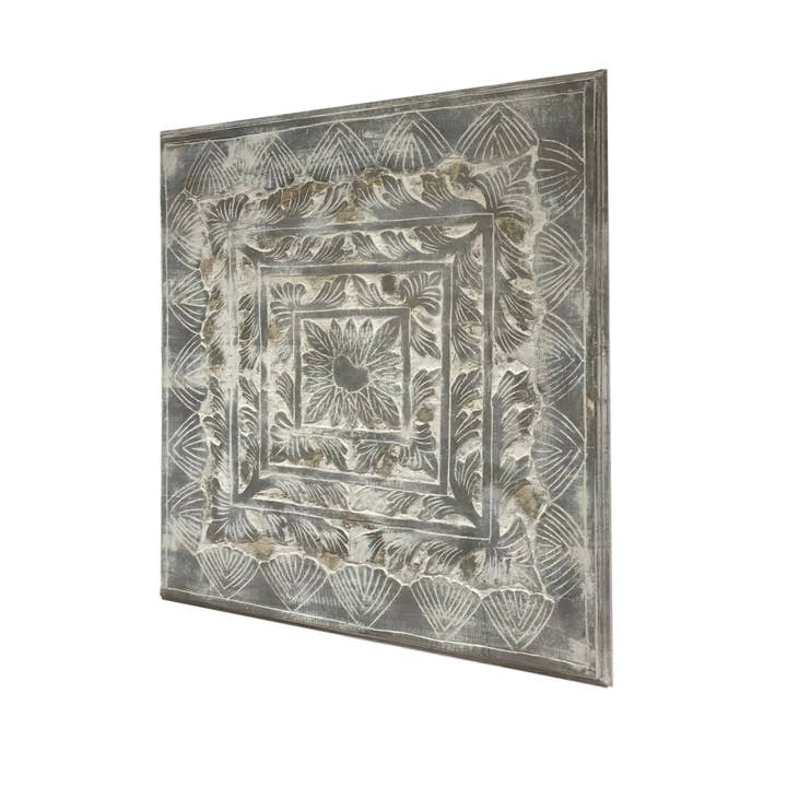 Wilco Home - Vente Décoration murale - Panneau mural carré en bois sculpté à la main1