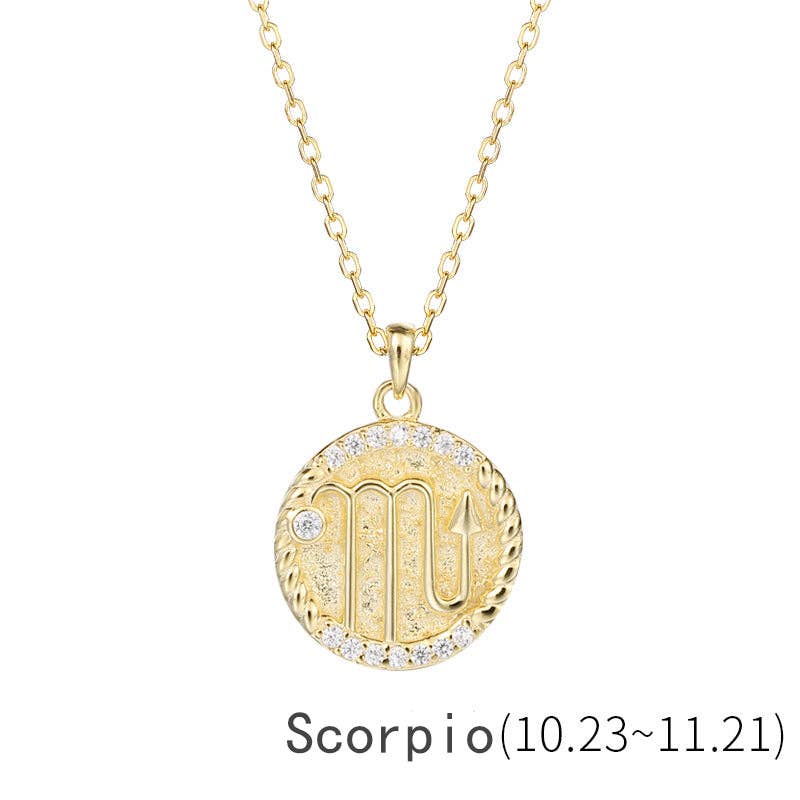 Perimade & Co. LLC - Wholesale Pendant/Charm Necklace - Gold Zodiac Sign Disc Charm Necklace in 925 Sterling Silver3