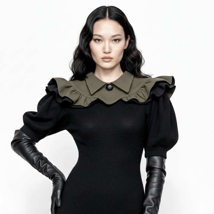 Col à encolure à imprimé serpent olive et noir pour la vente par Sumie Tachibana