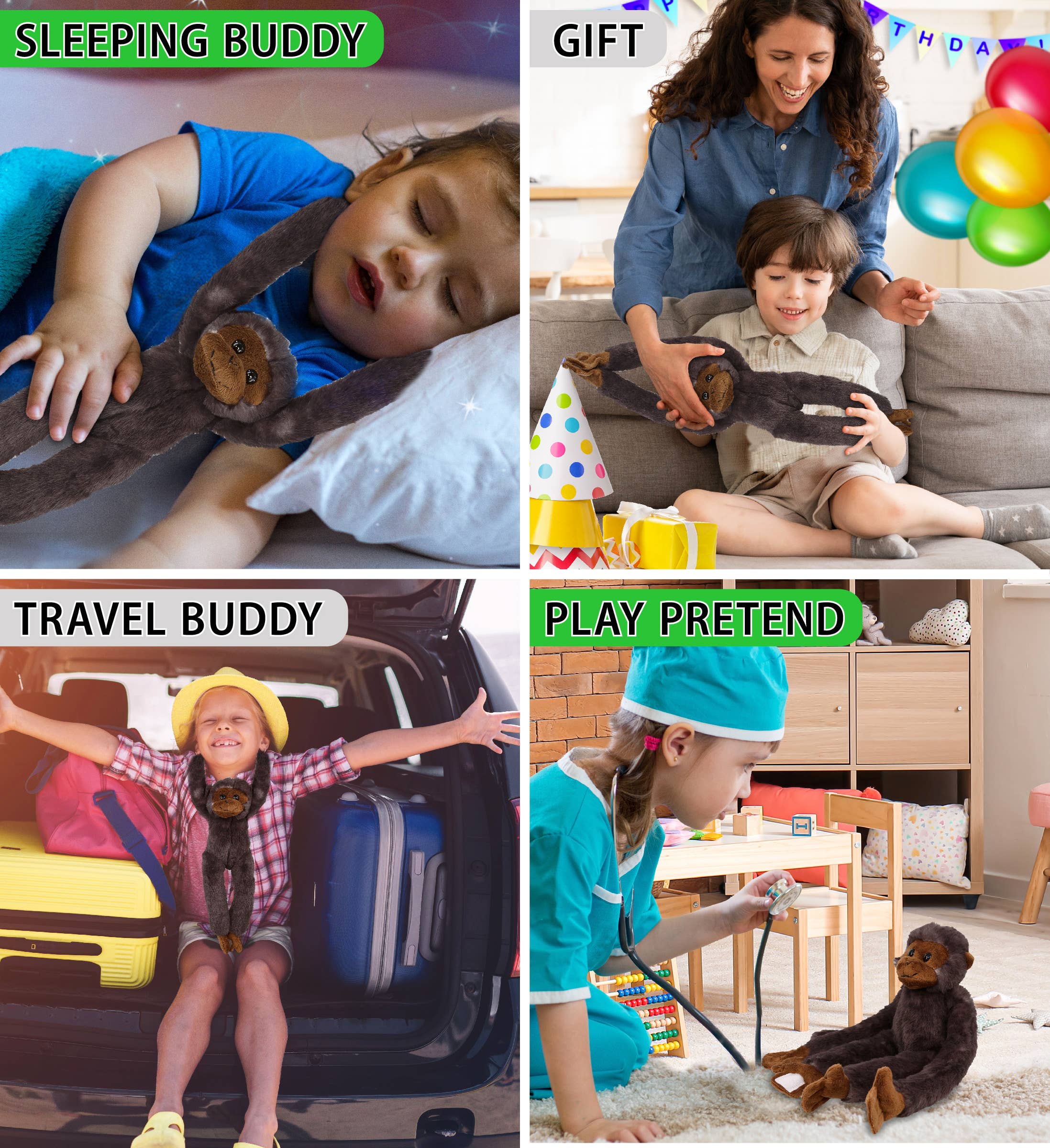 Cota Global - Wholesale Stuffed/Plush Toy - Kids & Baby - Super Soft Plush - Long Arm Hanging Black Capuchin Monkey3